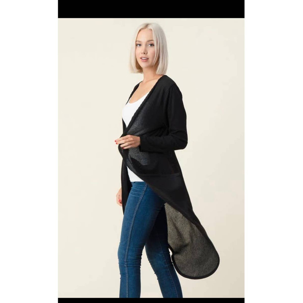 Follow Me Open Front Long Sleeve Rib Pocket Cardigan